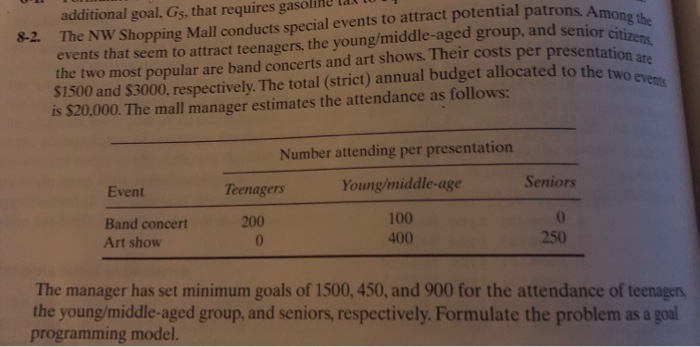 software like tora or excel or anything similar. goals! 8-13. In Problem