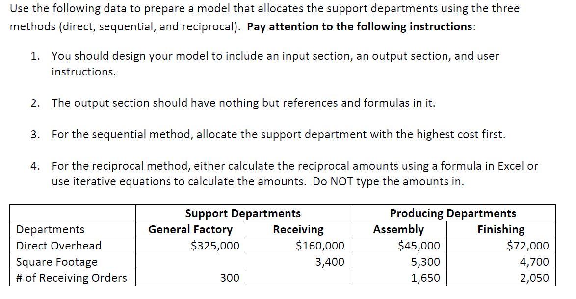  Use the following data to prepare a model that allocates the