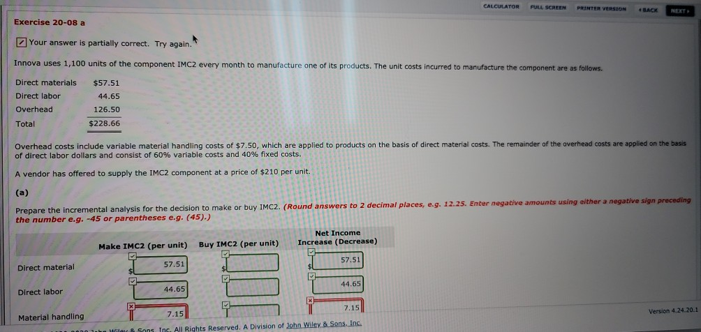 CALCULATOR FULL SCREEN PRINTER VERSION BACK Exercise 20-08 a Your answer