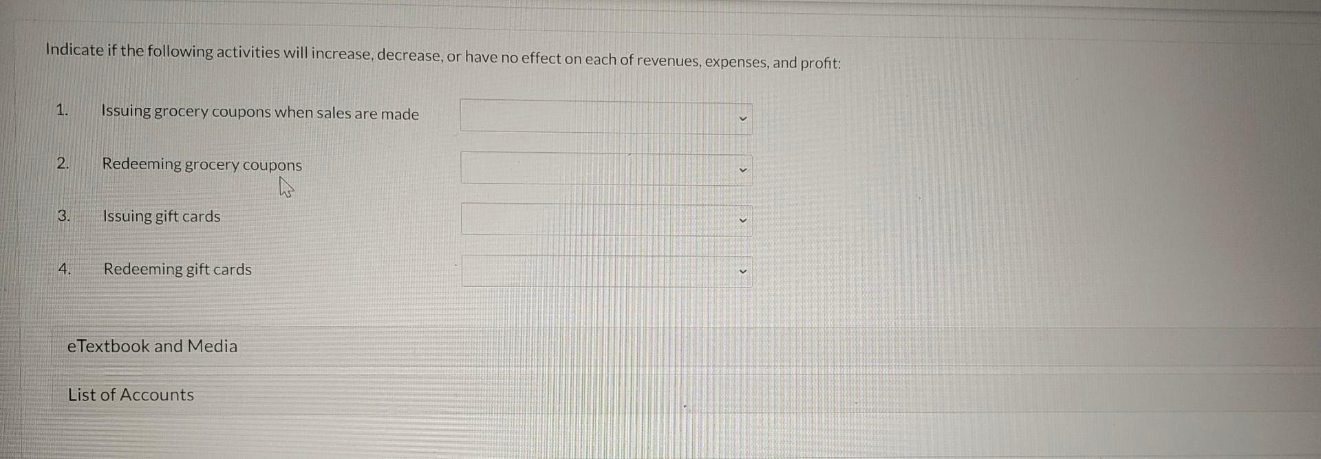in advance from customer.) (8) (To record redemption of gift cards.) Indicate