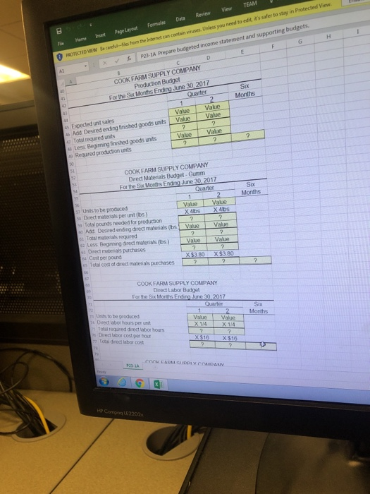 Page Layout Formulas Dats Review View PROTECTED VEW A1XSP23-IA Prepare budgeted income