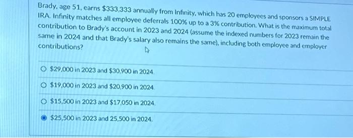  Brady, age 51 , earns $333,333 annually from Infinity, which has