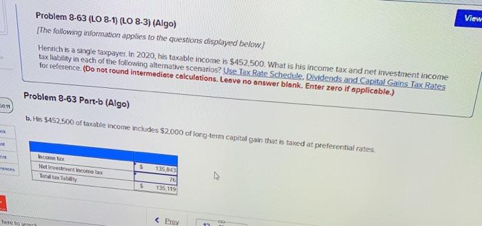  question is impossible View Problem 8-63 (LO 8-1) (LO 8-3) (Algo)