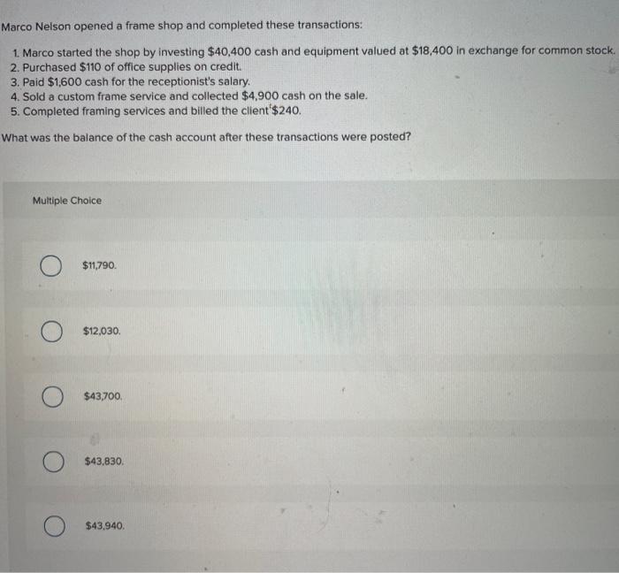 my last one :-( Marco Nelson opened a frame shop and completed