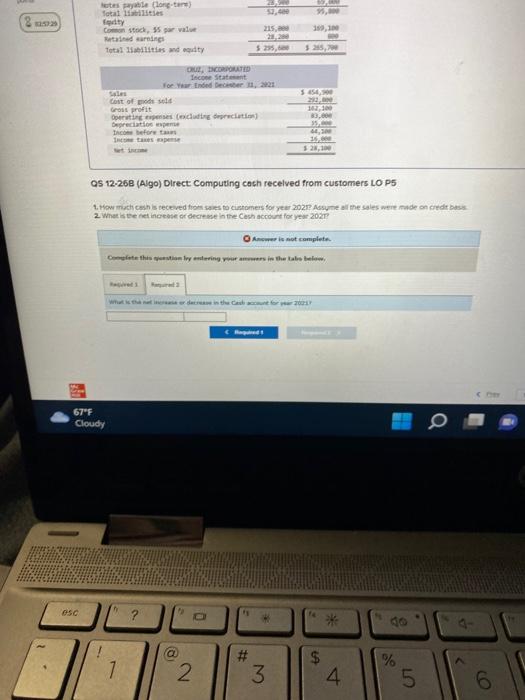 Incorporsted. QS 12.26B (Algo) Direct: Computing cash received from customers LO P5