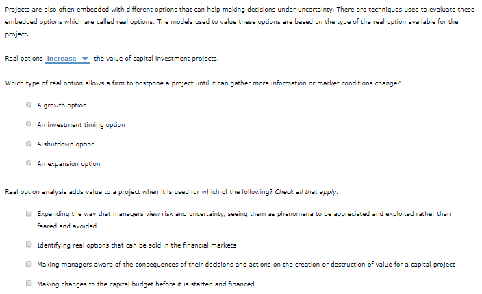  Projects are also often embedded with different options that can help