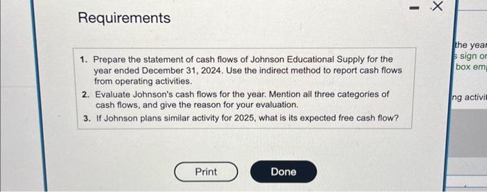 December 31, 2024. Use the indirect method to report cash flows from