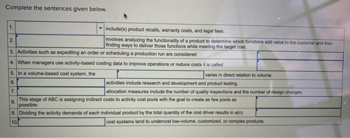  Complete the sentences given below. 2. 1 include(s) product recalls, warranty