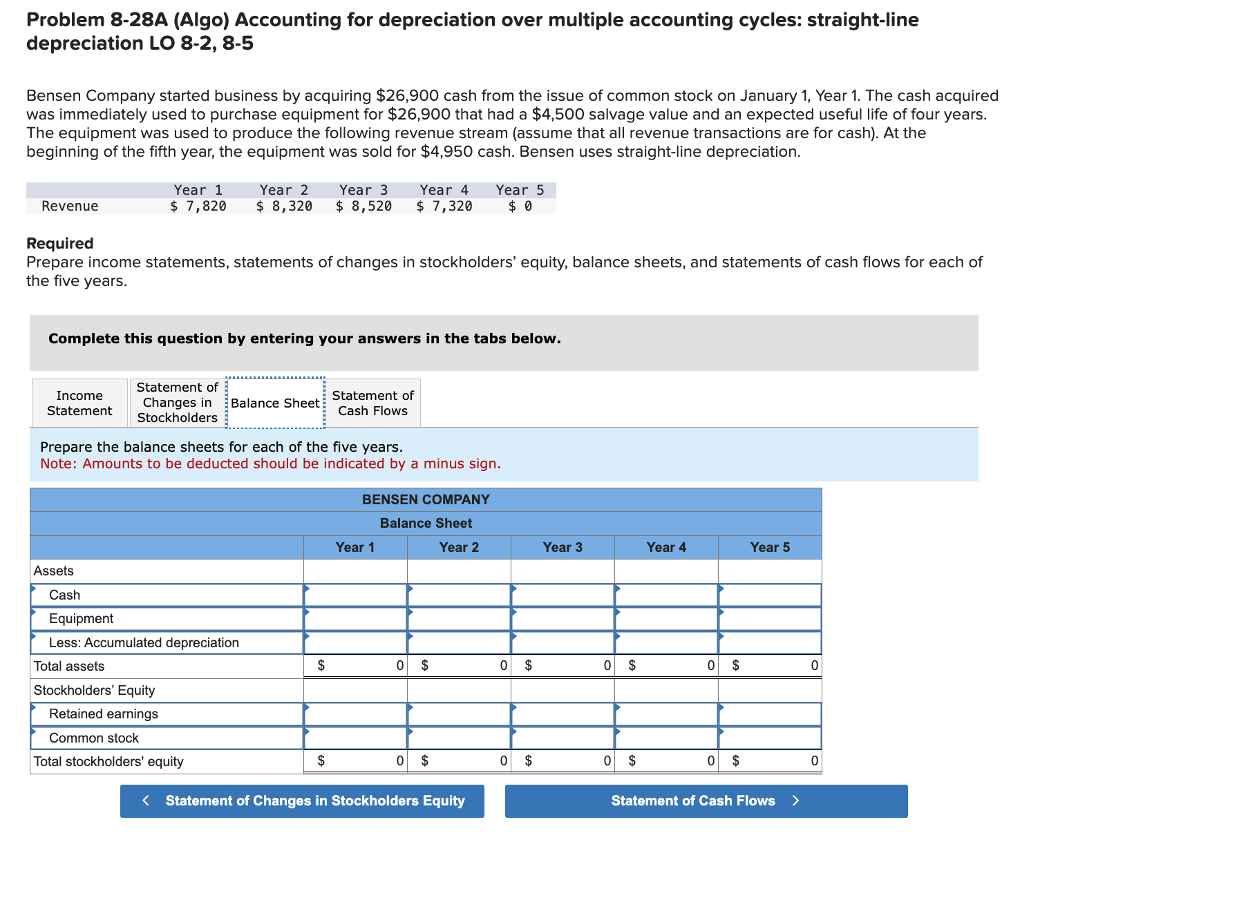  Problem 8-28A (Algo) Accounting for depreciation over multiple accounting cycles: straight-line