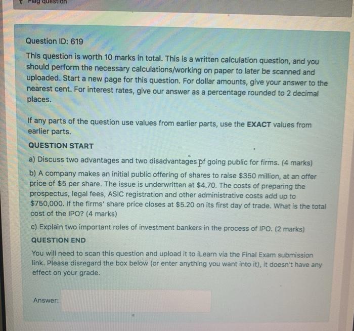  rag question Question ID: 619 This question is worth 10 marks