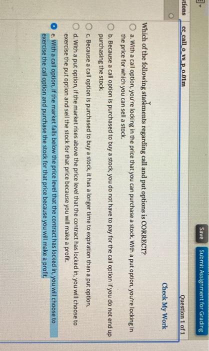  Save Submit Assignment for Grading stions cc call o vs p