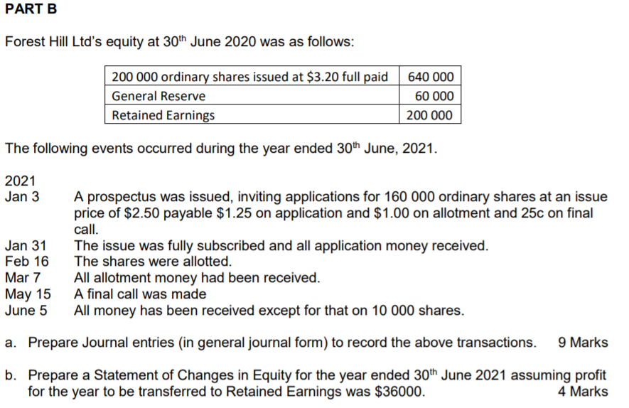Please answer asap. PART B Forest Hill Ltd's equity at 30th June