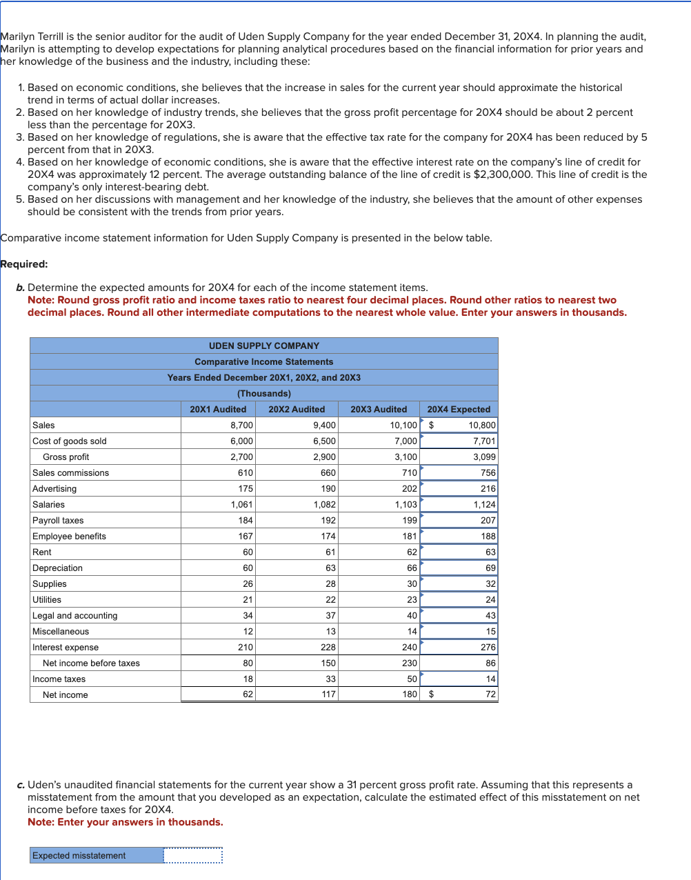  PLEASE HELP SOLVE C Marilyn Terrill is the senior auditor for