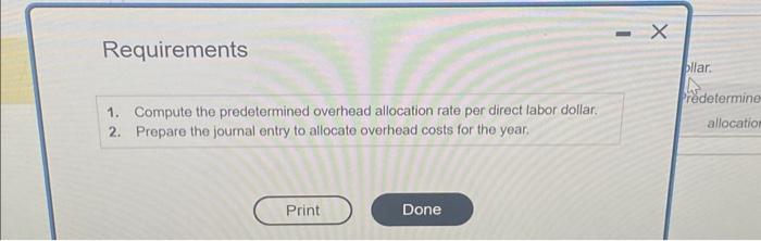 dollar. 2. Prepare the journal entry to allocate overhead costs for the