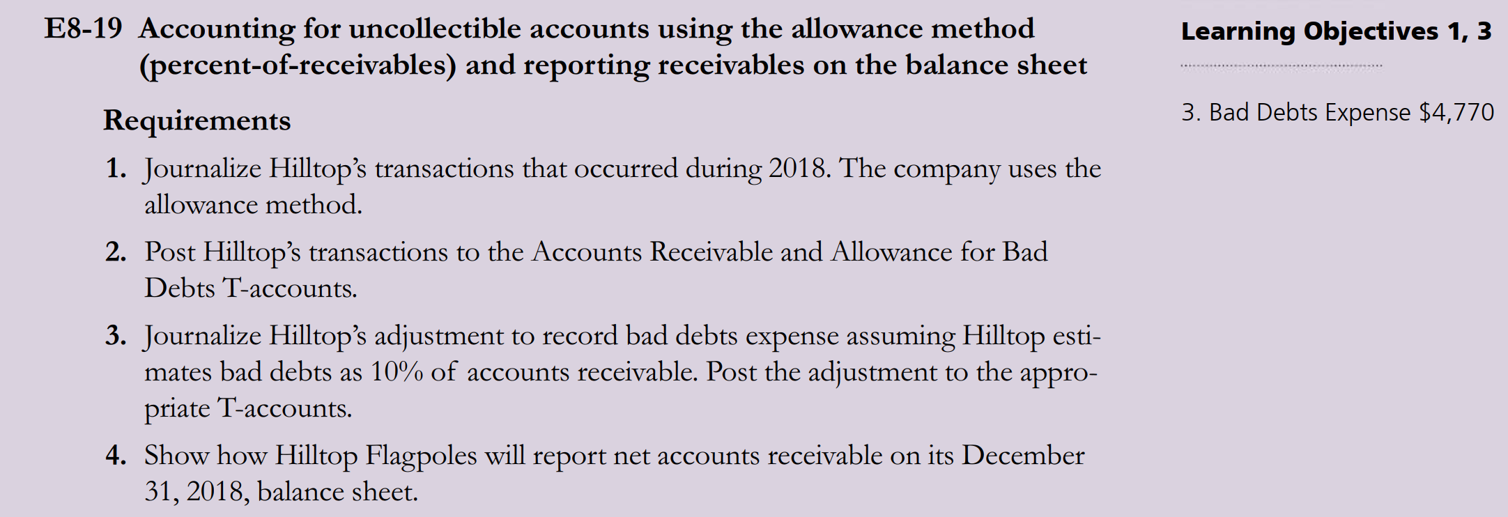 Exercises E8-18 and E8-19. At January 1, 2018, Hilltop Flagpoles had Accounts