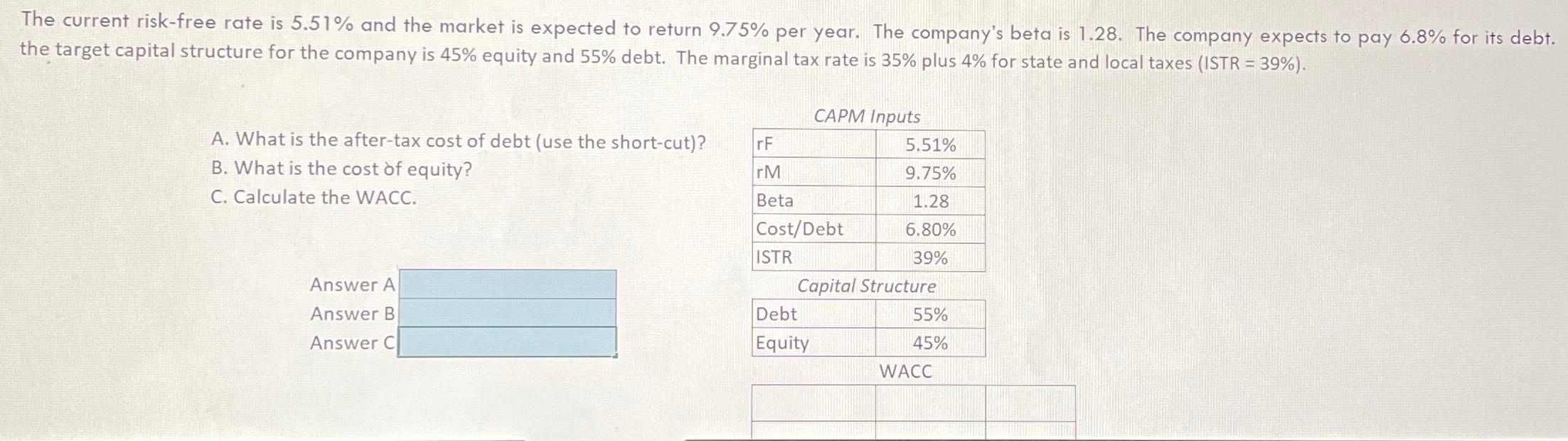  The current risk-free rate is 5.51% and the market is expected