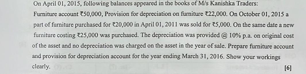  On April 01,2015, following balances appeared in the books of M/s
