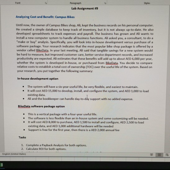 Font Paragraph Styles Lab Assignment #9 Analyzing Cost and Benefit: Campus