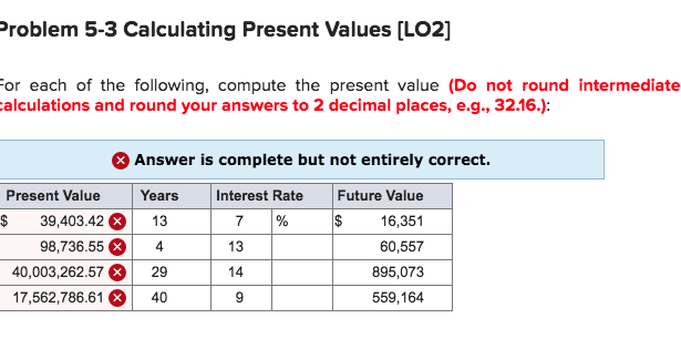  Problem 5-3 Calculating Present Values (LO2] For each of the following,