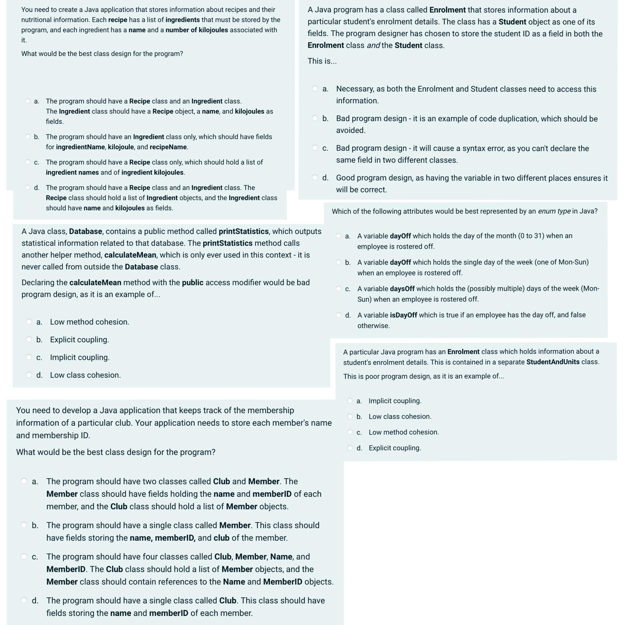 You need to create a Java application that stores information about recipes