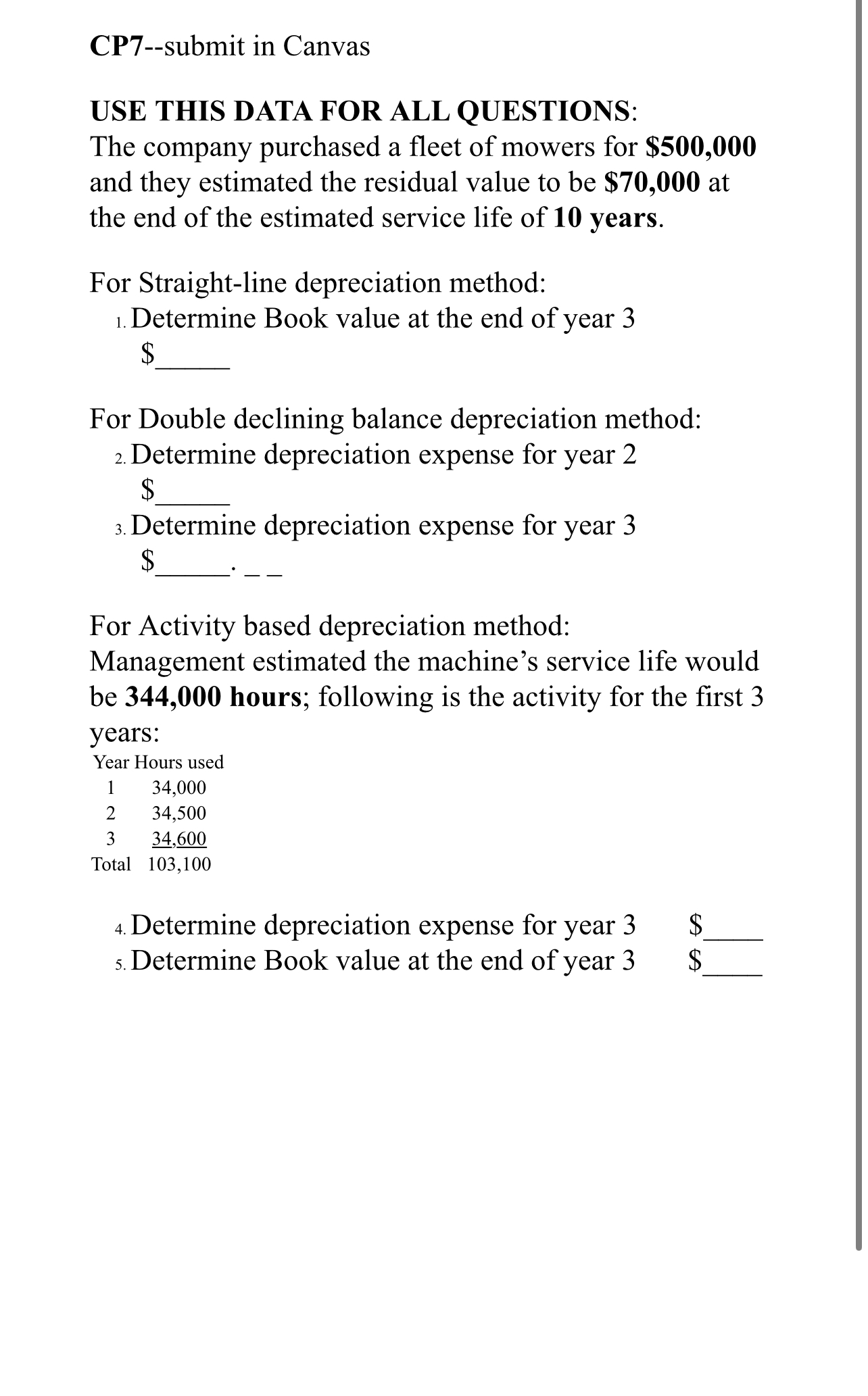  CP7--submit in Canvas USE THIS DATA FOR ALL QUESTIONS: The company