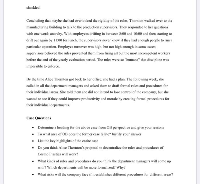 officer at Cosmo Plastics, the company was in trouble. Cosmo had started