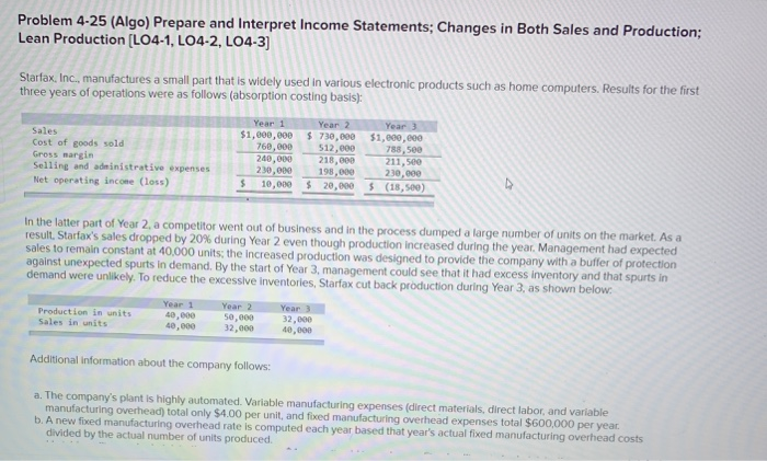 Problem 4-25 (Algo) Prepare and Interpret Income Statements; Changes in Both