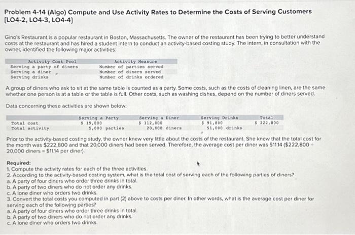  Problem 4-14 (Algo) Compute and Use Activity Rates to Determine the