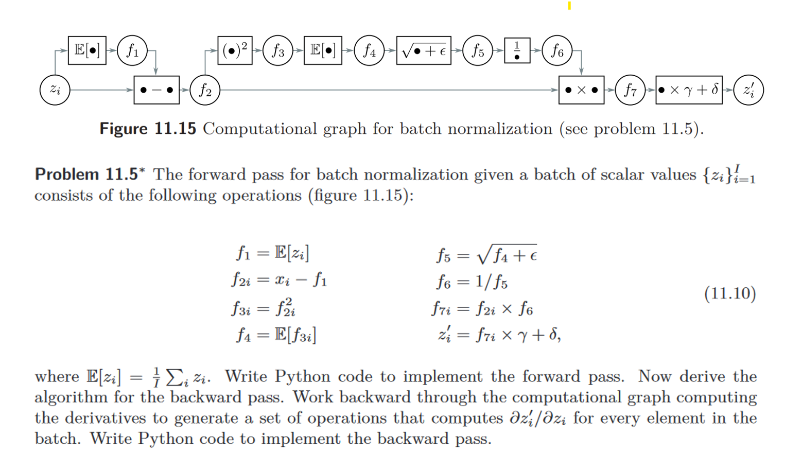  Figure 11.15 Computational graph for batch normalization (see problem 11.5). Problem