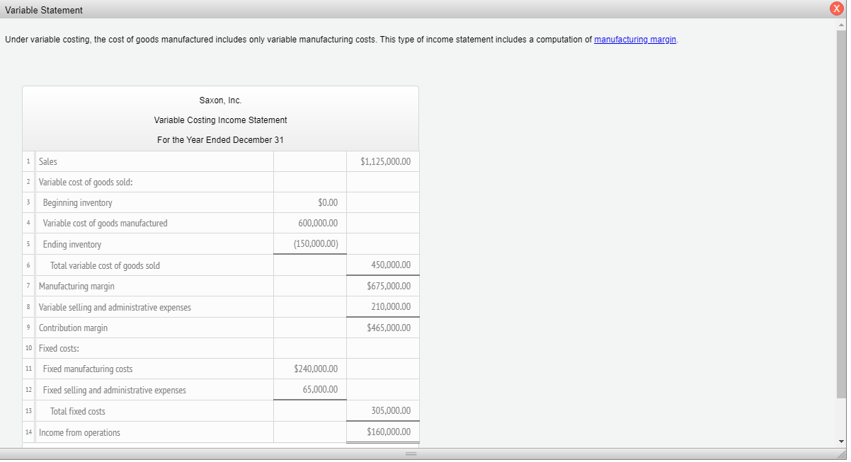 Comparison Absorption Statement Variable Statement Manufacturing Decisions PL Absorption Statement x Absorption