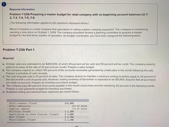  Problem 7-23A Part 1 Required a. October sales are estimated to