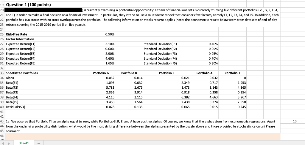  19 Question 1 (100 points) 20 is currently examining a pontential