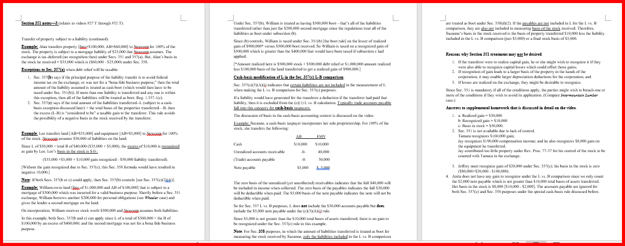 I attached 3 section 351 notes below or your reference. Thanks! This