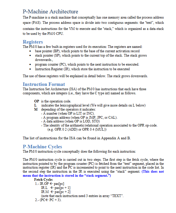  P-Machine Architecture The P-machine is a stack machine that conceptually has