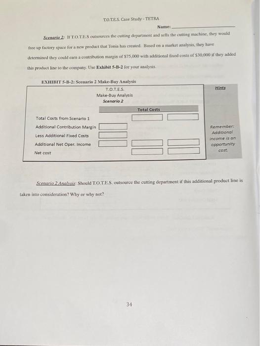 Scenario 1: T.O.TE.S. fabric supplier has offered to precut the fabric to