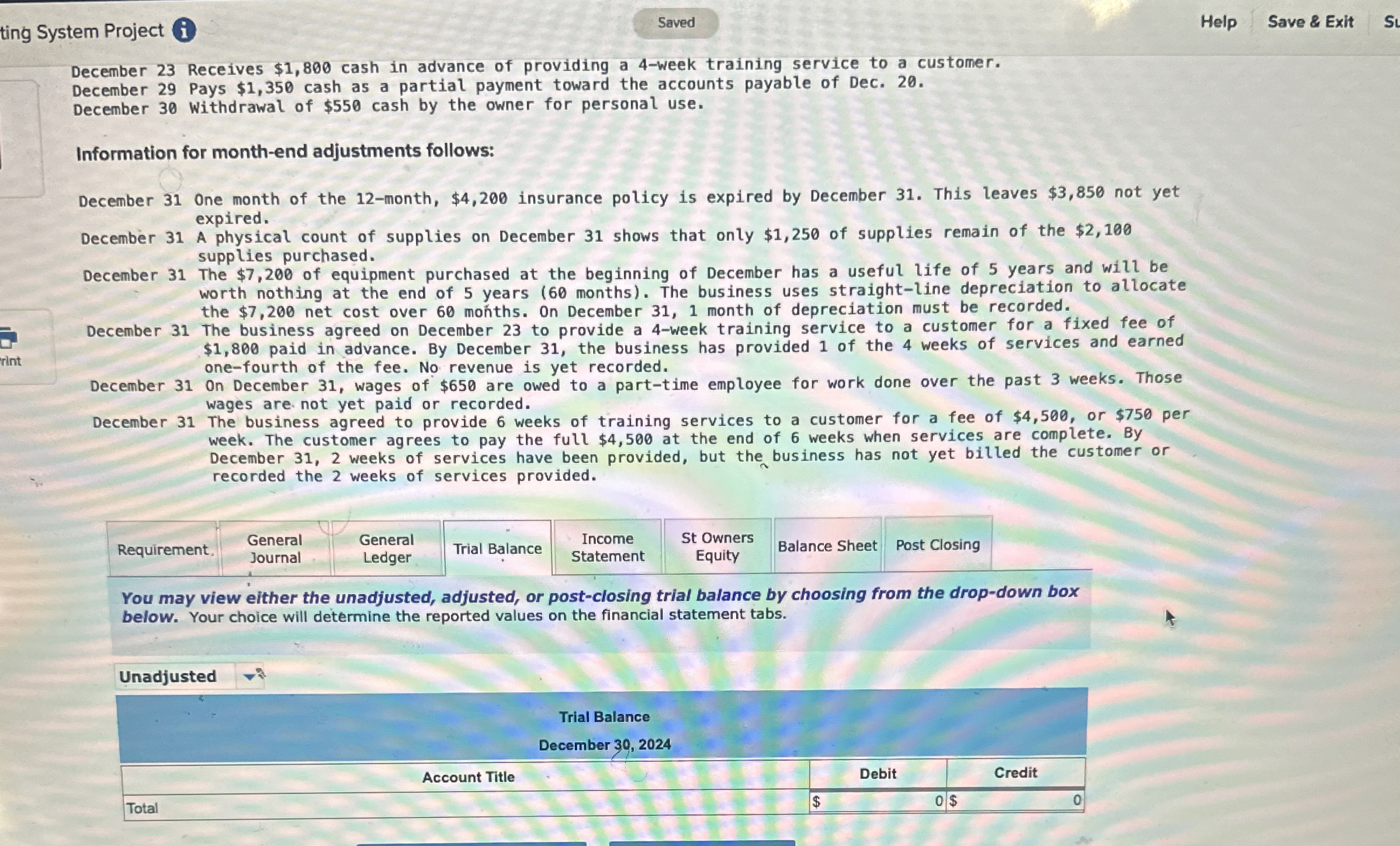  ting System Project Help Save & Exit December 23 Receives $1,800