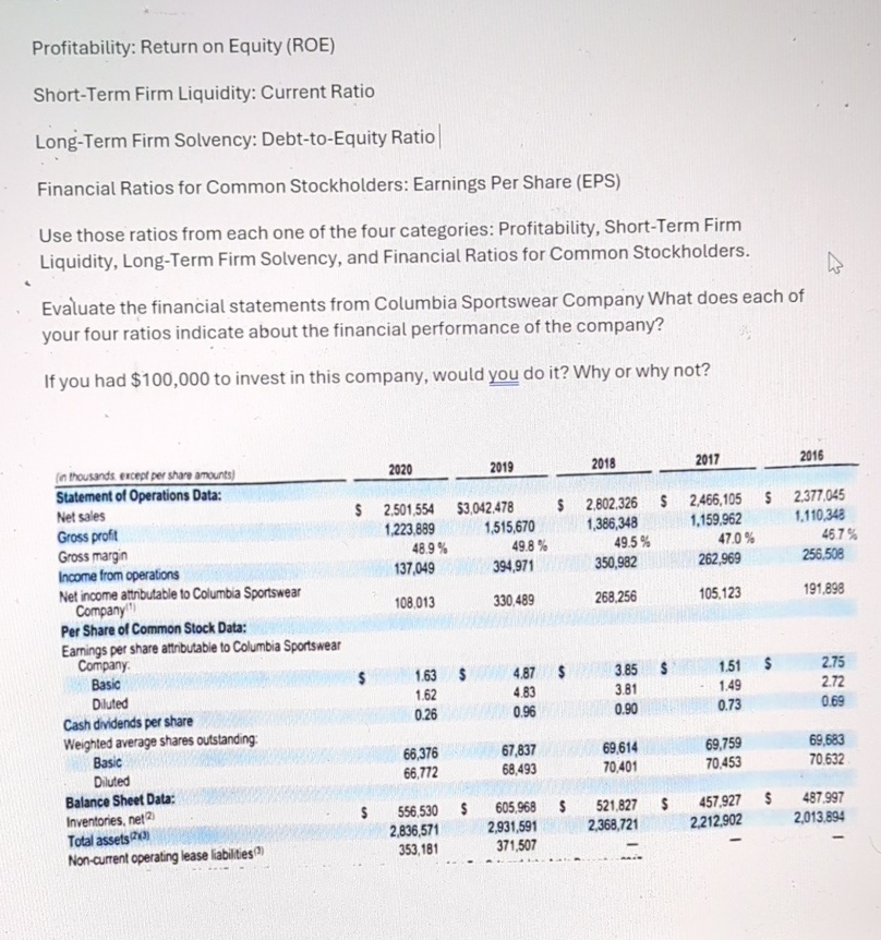  Profitability: Return on Equity (ROE)Short-Term Firm Liquidity: Current RatioLong-Term Firm Solvency: