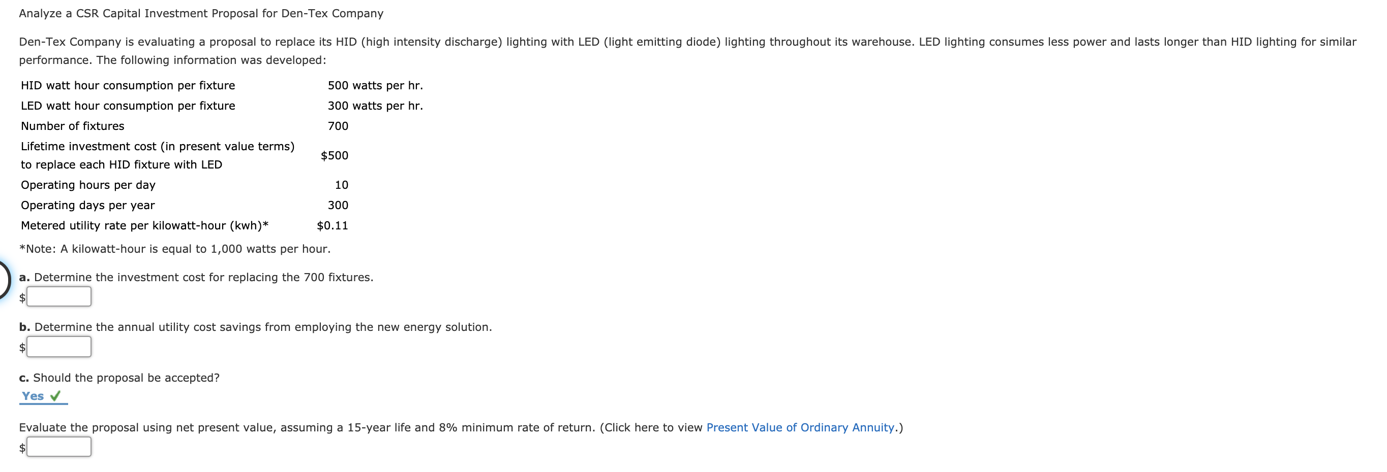 Please do show work, thanks so much! Analyze a CSR Capital Investment