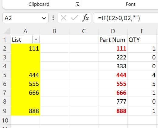 How do I pull the "Part Num"s over to be listed