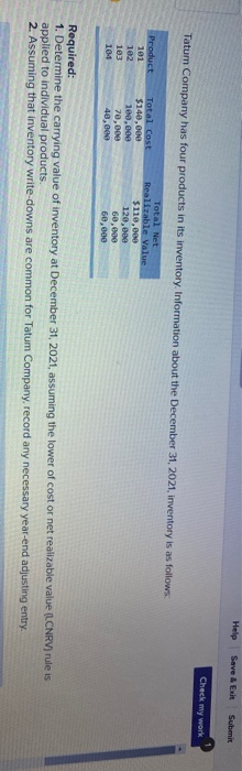 has four products in its inventory Information about the December 31, 2021,