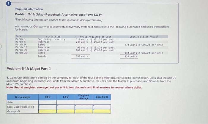  Required information Problem 5-1A (Algo) Perpetual: Alternative cost flows LO P1