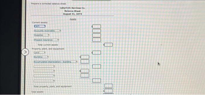20Y3 Current assets: Cash Accounts payable Supplies Prepaid insurance Land Total current