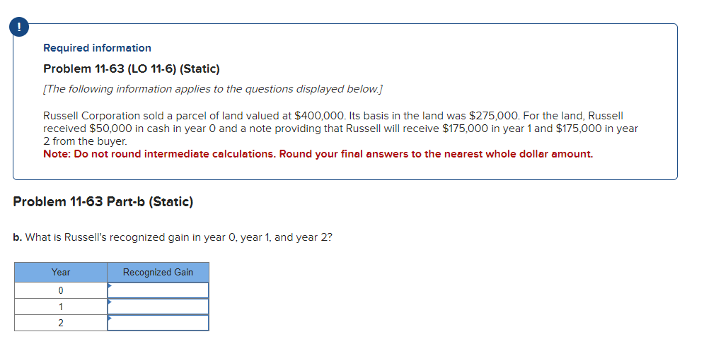 (LO 11-6) (Static) [The following information applies to the questions displayed below.]