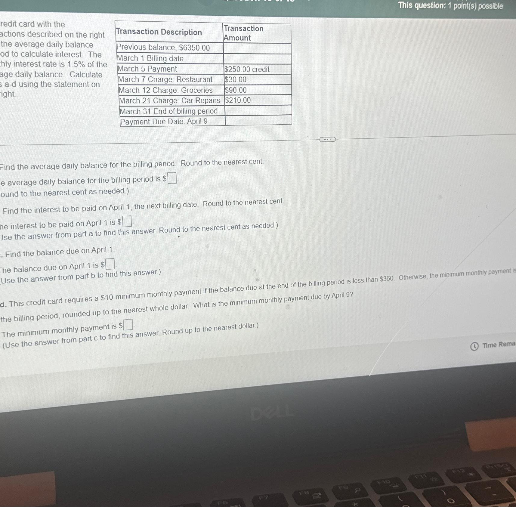  This question: 1 point(s) possible redit card with the actions described
