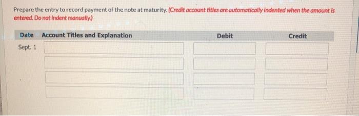 note. Prepare the necessary entries below associated with the note payable on