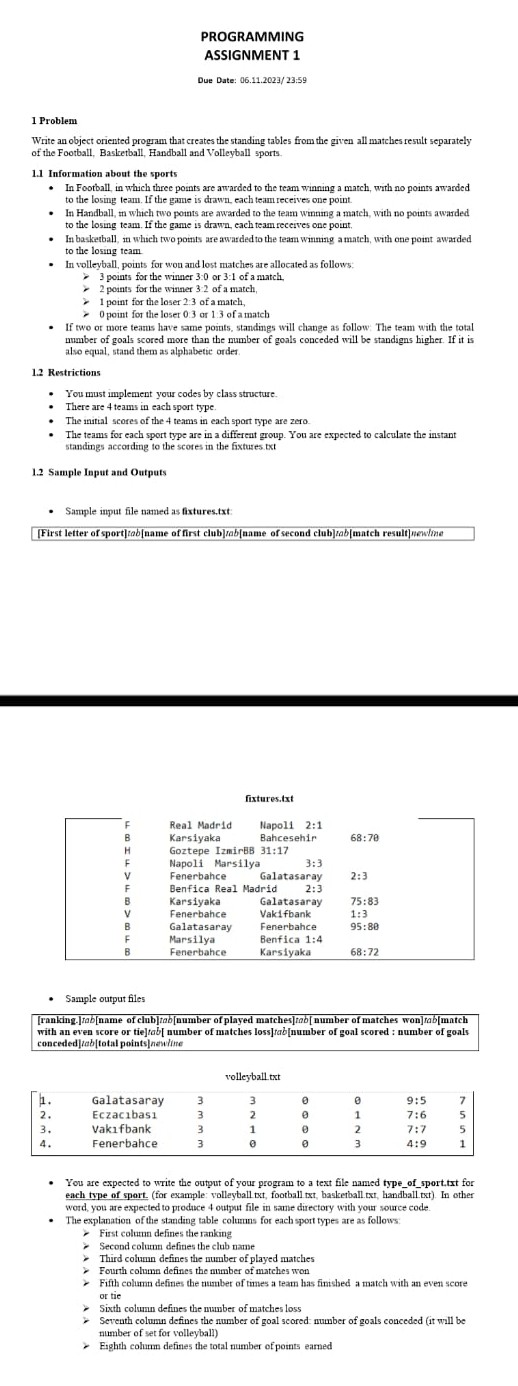  PROGRAMMING ASSIGNMENT 1 Due Date: 06.11.2023/23:59 1 Problem Write an object