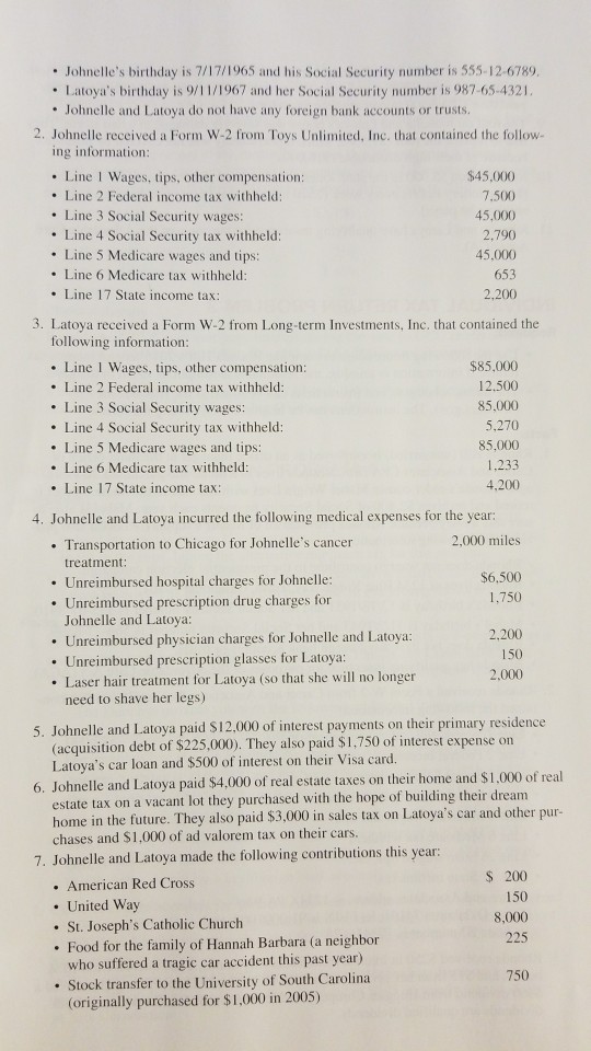 to complete Johnelle and Latoya Henry's 2016 fed- eral income tax return.