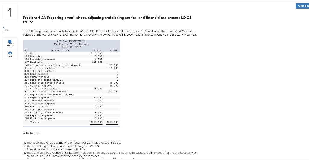  NOTICE;THE ANSWER IS NOT COMPLETE Problem 4-2A Preparing a work sheet,