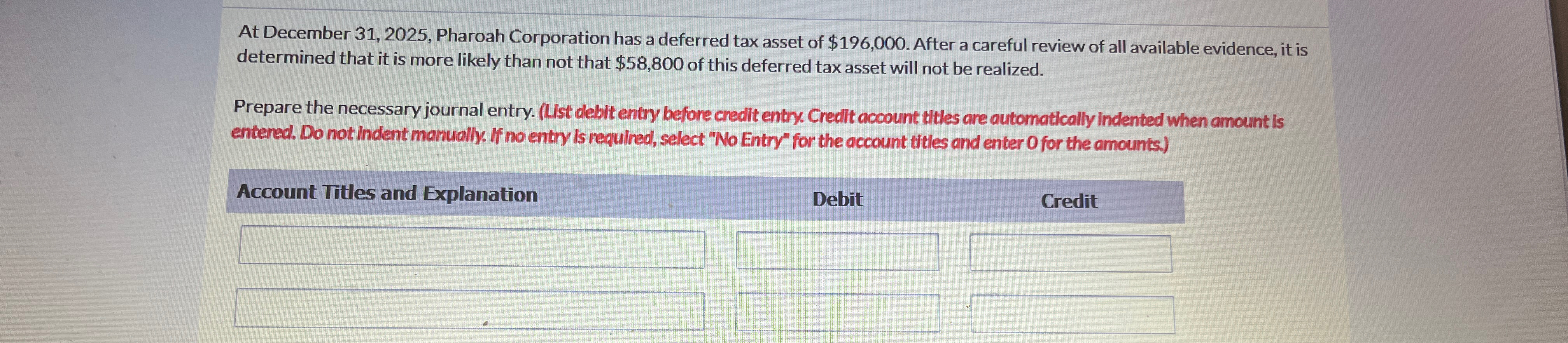  At December 31,2025, Pharoah Corporation has a deferred tax asset of