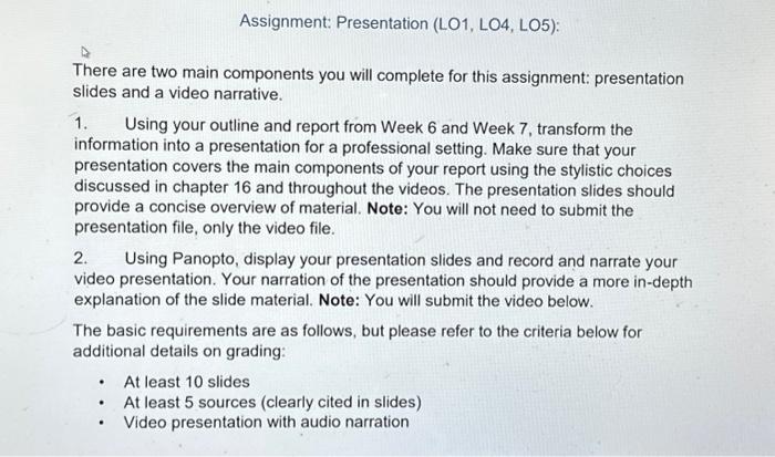  There are two main components you will complete for this assignment: